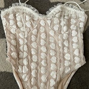 Valentine’s Day Lacey white high waist body suit